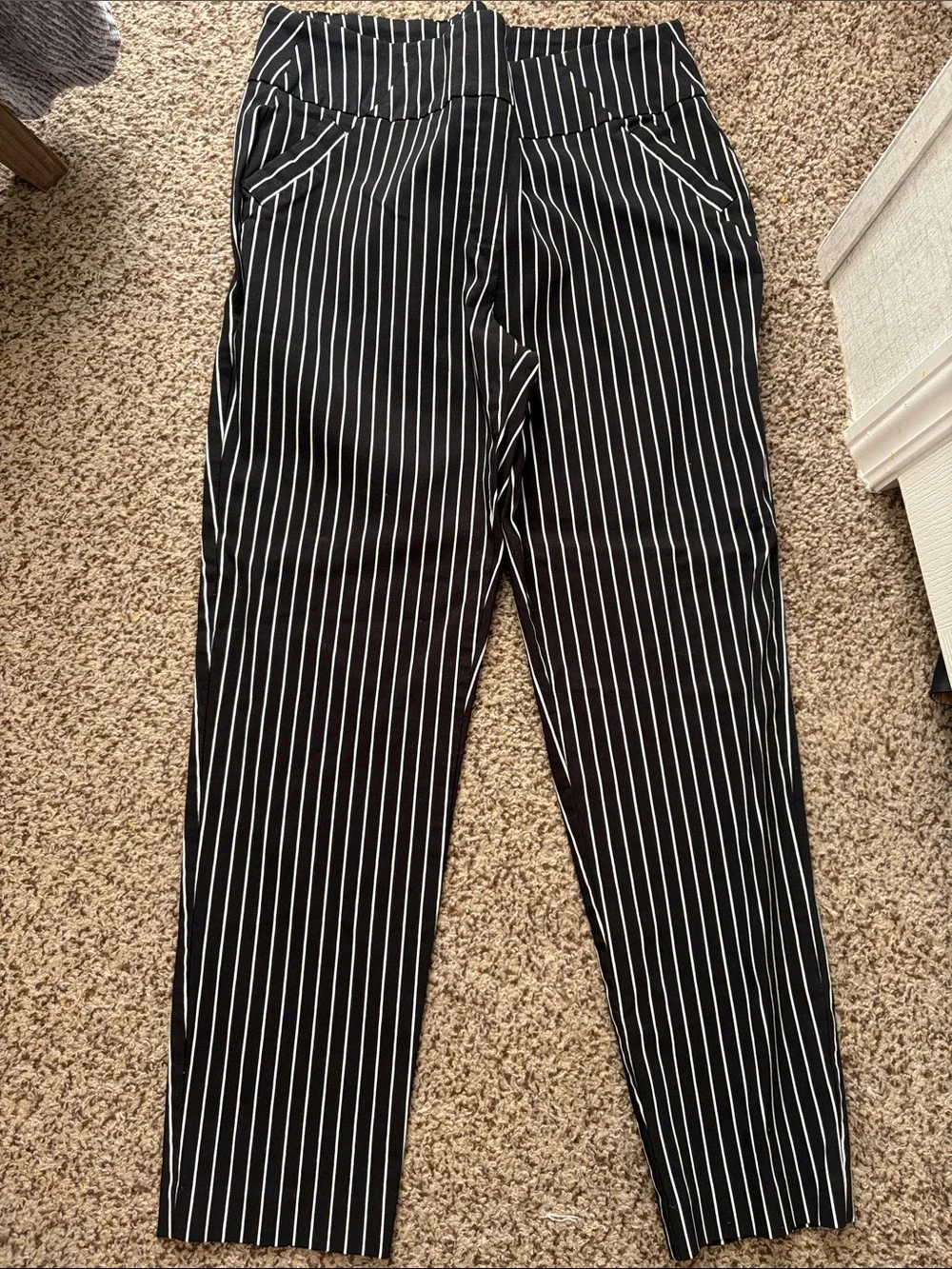 Cato Black Pinstripe Tapered Chinos